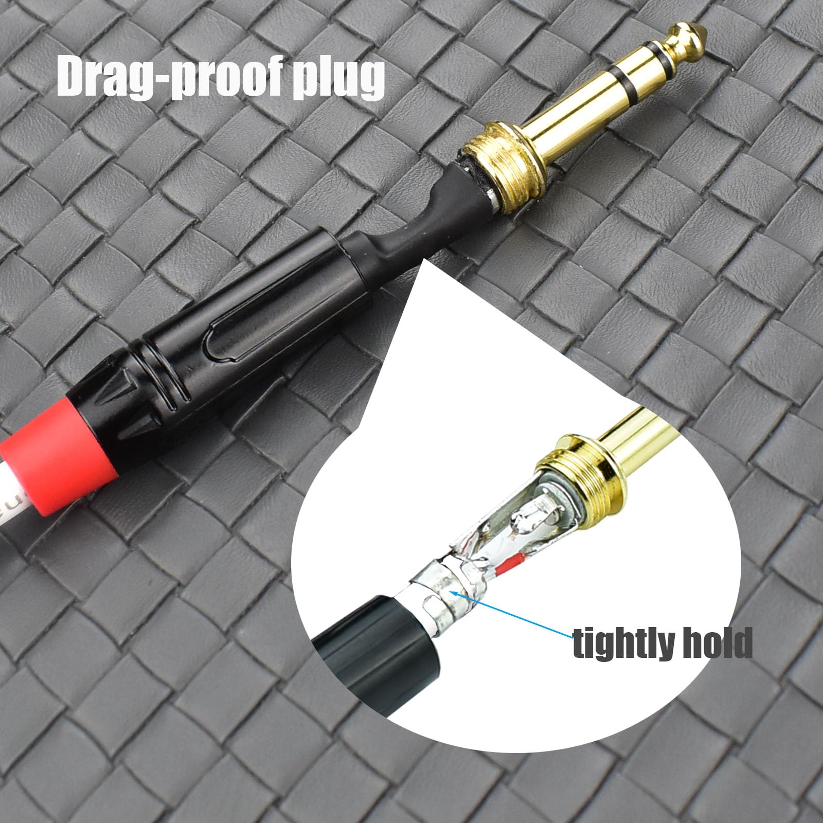 XLR-Stecker auf 1/4-Zoll-Mikrofonkabel, 3 m, symmetrisches 1/4-Zoll-TRS-Adapterkabel, vergoldete Stecker, weiß, geräuschfrei, 2 Stück