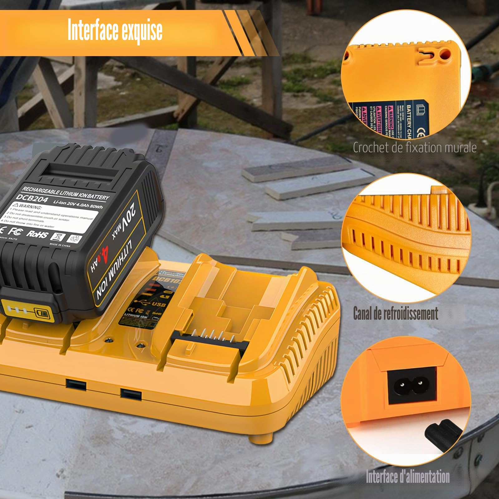 Chargeur de batterie double port pour batteries Dewalt 12 V/20 V, chargeur rapide compatible avec les batteries au lithium série DCB