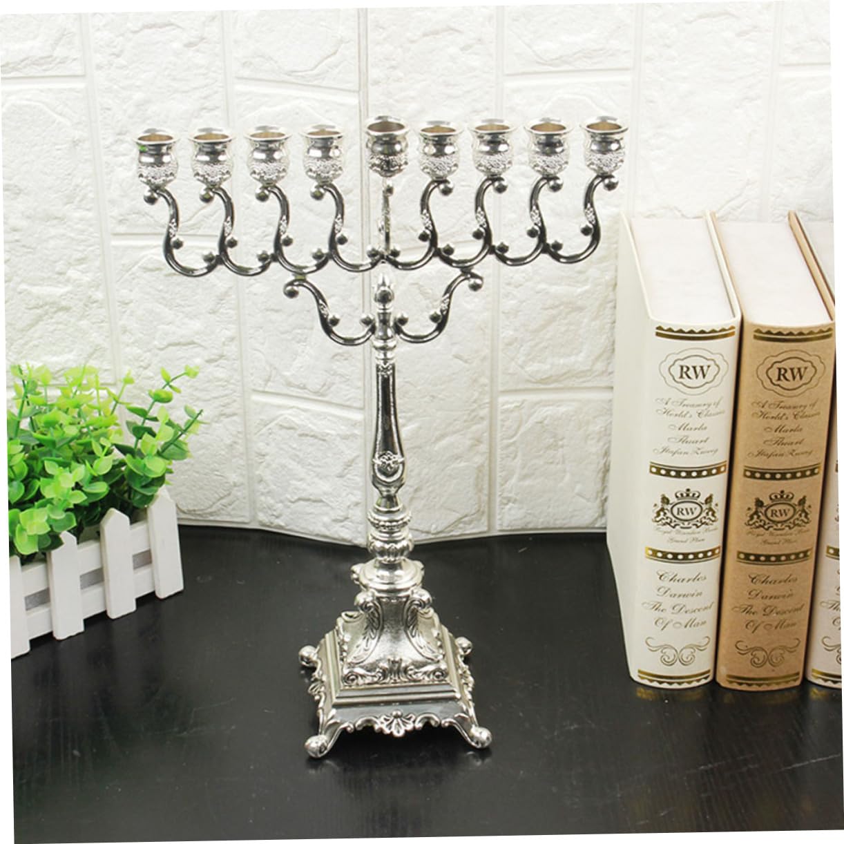 Alipis Candelabro de 9 Brazos de Aleación de Zinc, Estilo Europeo Antiguo, Color Plata, Decoración Elegante para Bodas, Fiestas y Navidad
