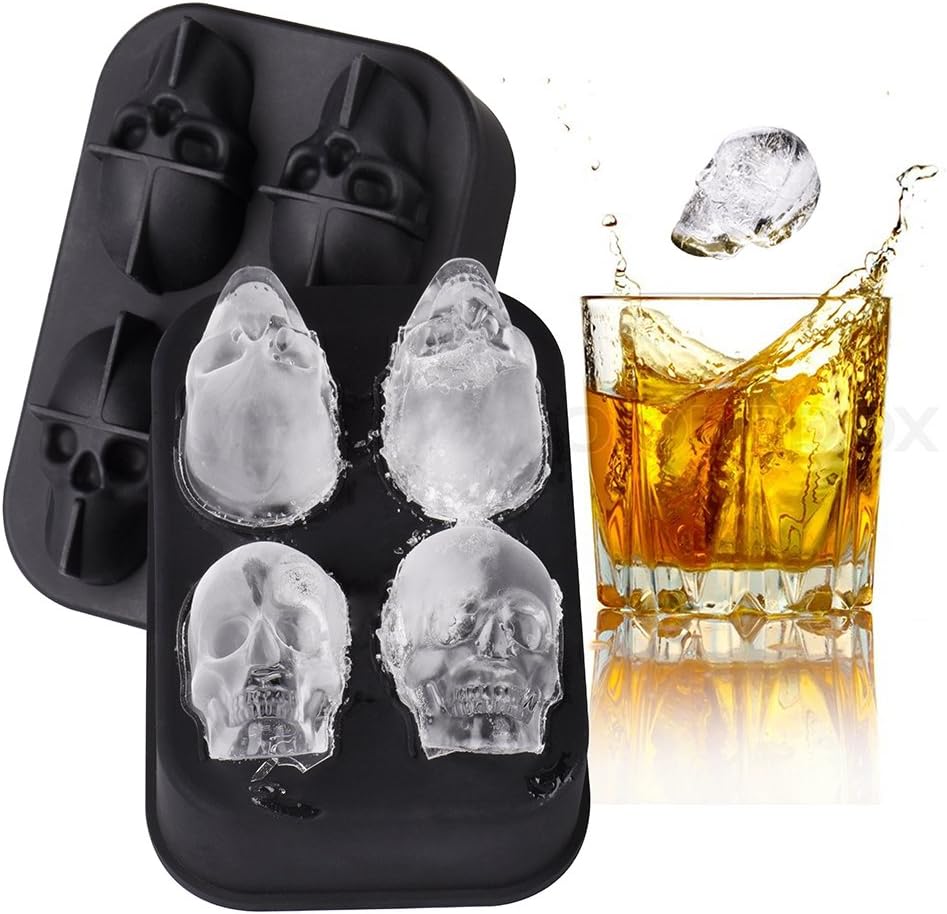 Skull Shaped Ice Cube Tray, 3D Cool Shape, Flexible Silicone Mold for Easy Release, BPA Free and Dishwasher Safe, for Cocktails and Whiskey Drinks, Spooky Halloween Party, Gift Idea for All