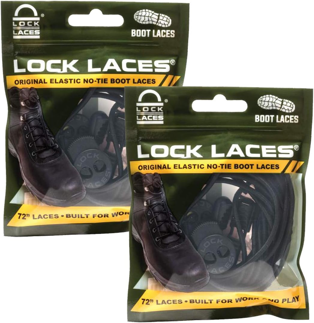 for Boots 2 Pair Premium Heavy Duty Elastic No Tie Boot Laces for Shoes Black, One Size