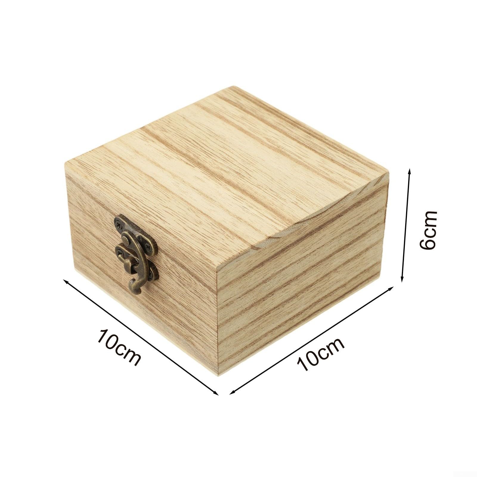 Boîte de rangement vintage en bois de paulownia carrée avec serrure métal 10x10x6 cm