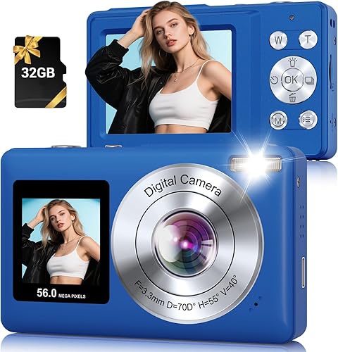 Miniatura 12 de Cámara digital, cámara selfie de doble pantalla de 56MP 2.7K con zoom de 16X, 20 filtros y antivibración, cámaras digitales portátiles de apuntar y