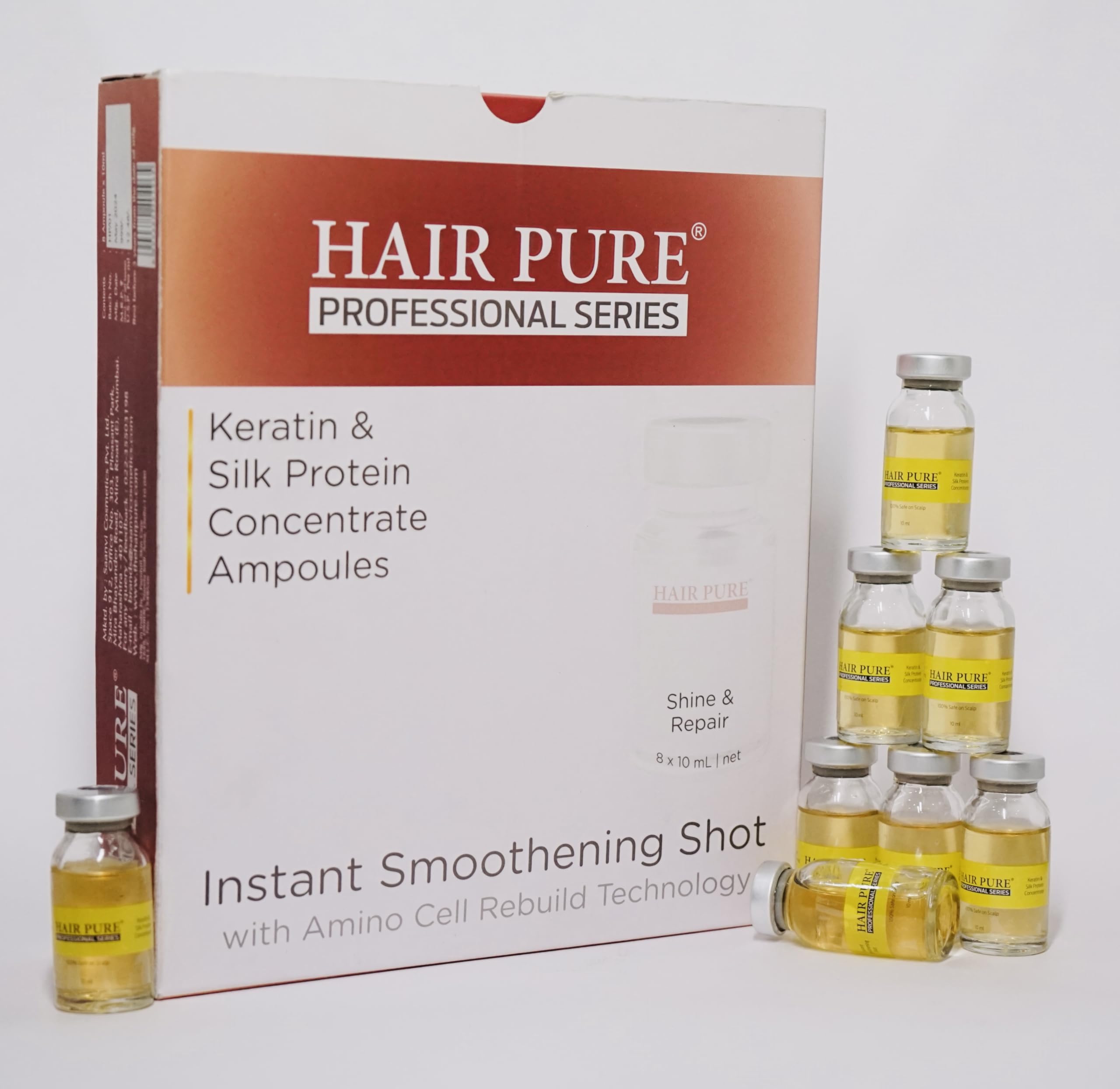 Hair Pure Keratin & Silk Protein Concentrate Ampoules for Hair Spa – 100% Safe for Scalp 8x10ML Set of 8 Bottles (10ml Each)