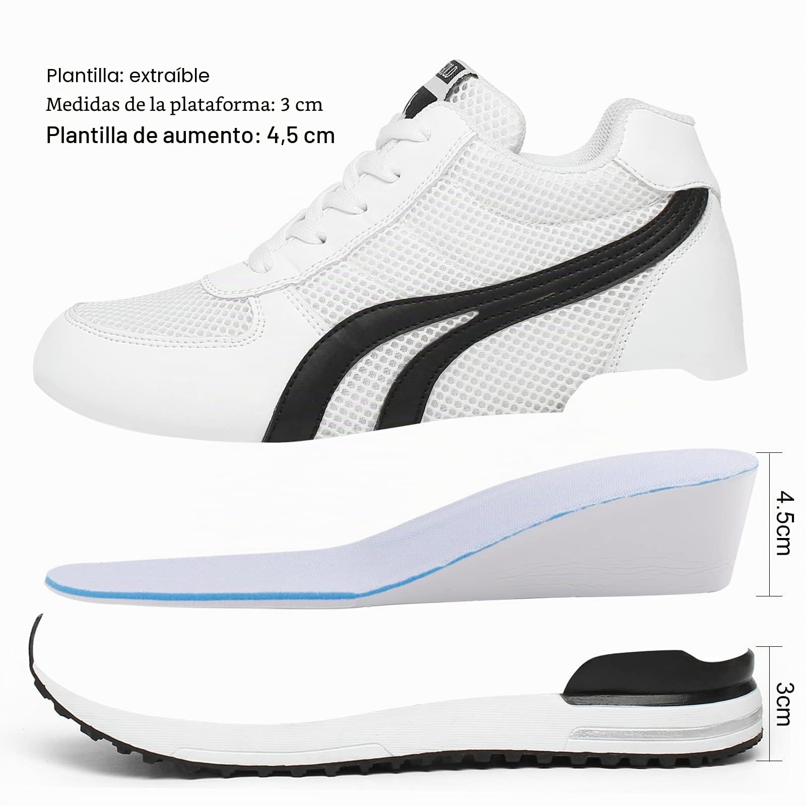 AONEGOLD Zapatillas de Cuña para Mujer Zapatillas de Deporte Zapatillas Altas Primavera/Verano Tacón Cuña 7CM