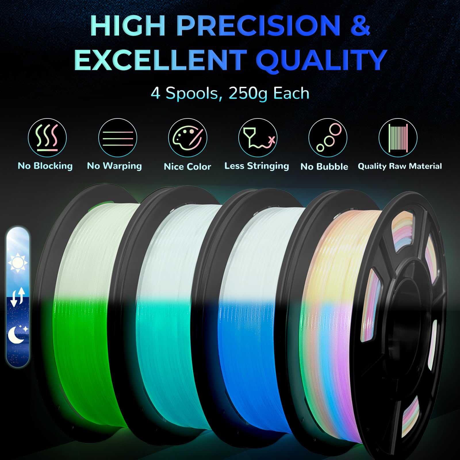 Glow in the Dark 3D Printer Filament - Multicolor Set -4 Glow in the Dark 3D Printer Filament - Multicolor Set -4