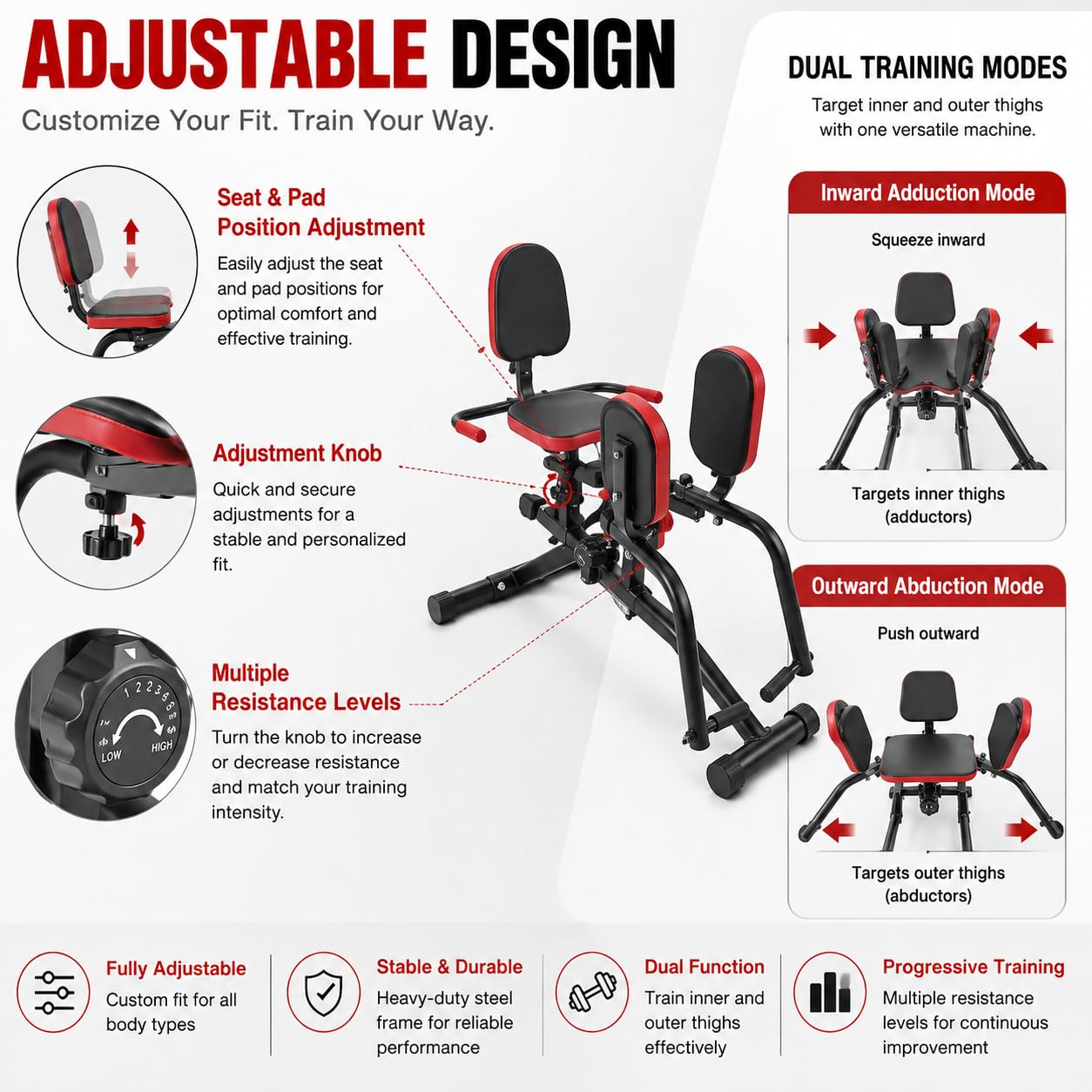 Abductor de cadera máquina abductor aductor entrenador para el hogar