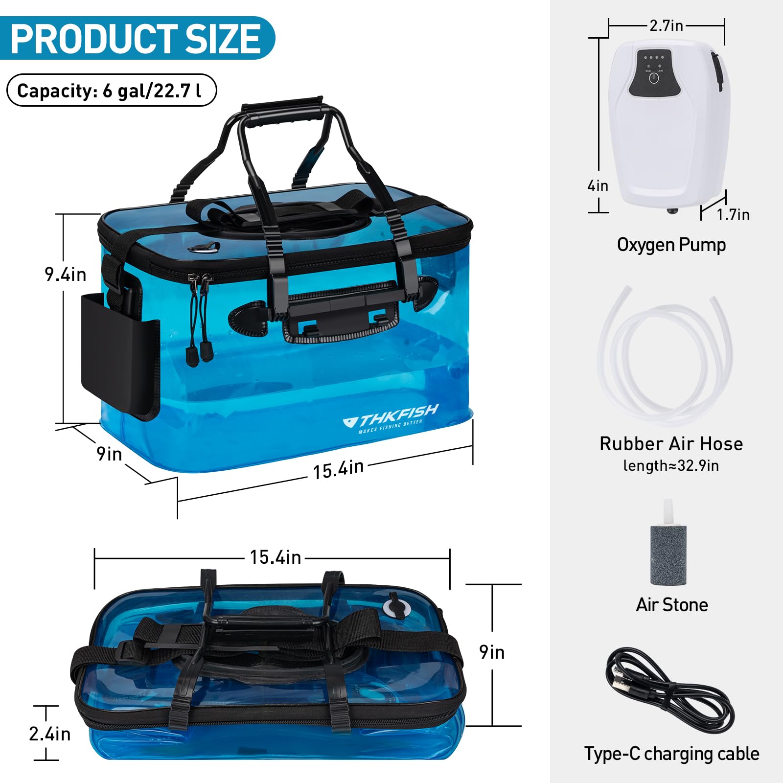 Seau de pêche pliable transparent de 18 litres, seau à appât pliable pour poissons vivants, seau à appâts vivants multifonction pour la pêche, l'eau salée, le camping, les déménagements