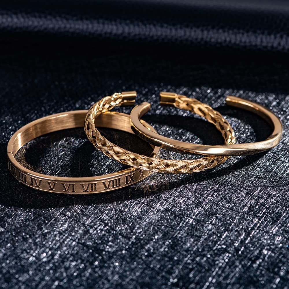 Pulsera Hombre Brazalete Mujer Pulseras Regalo 3 Unids/Set Número Romano De Lujo Pulsera Clásica Simple Brazaletes Trenzados Tipo C Brazalete Trenzado Hombres
