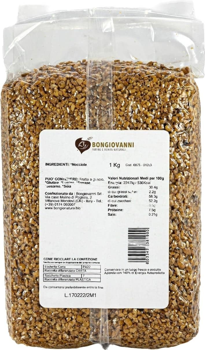 BONGIOVANNI FARINE E BONTA' NATURALI Praliné de avellanas en granos 1kg