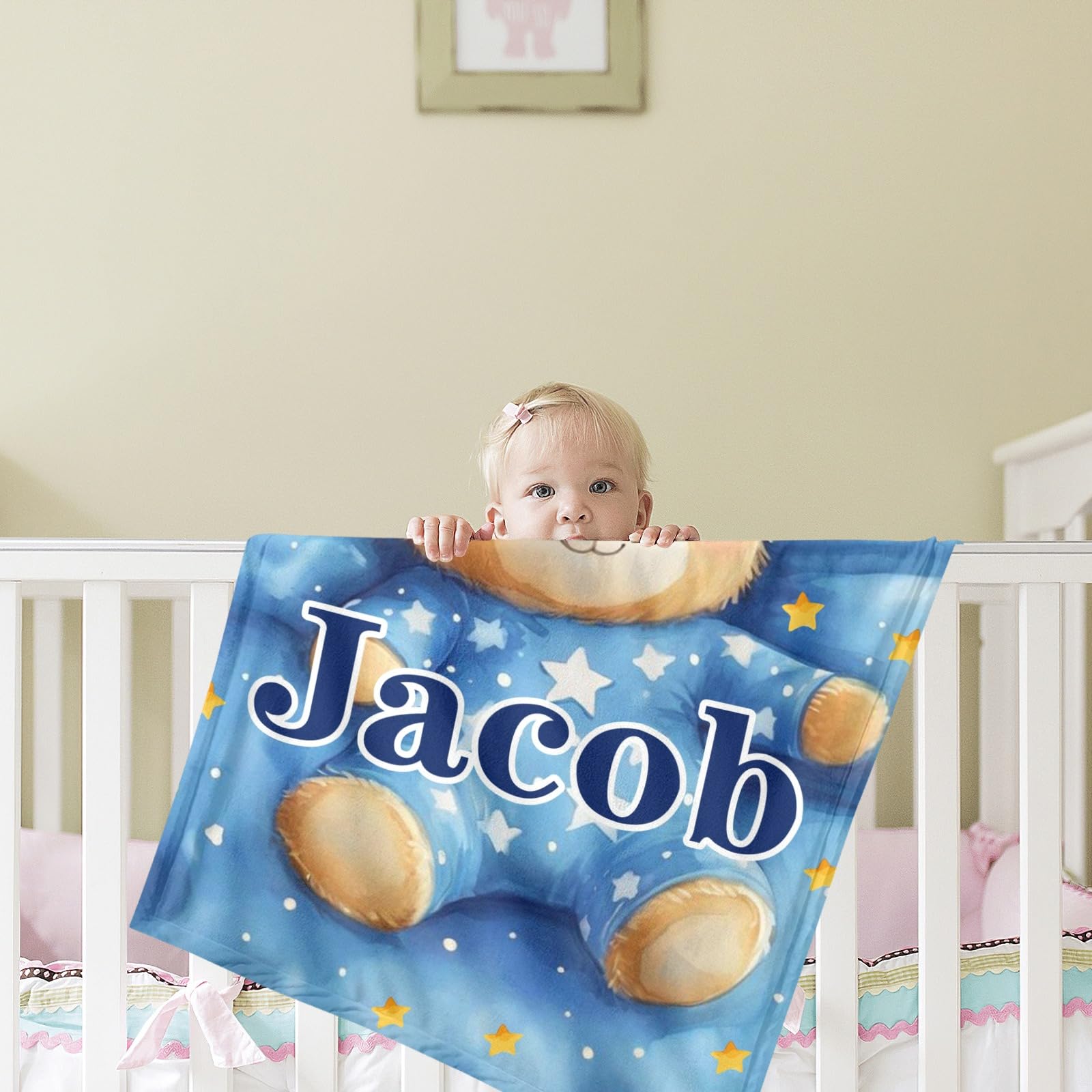 Ship Next Day, Personalized Baby Blanket for Boys Girls:Made in USA, Custom Baby Blanket with Name Soft Plush Flannel, Easter Christmas Brithday Gifts for Baby Shower Kids Toddlers Newborn