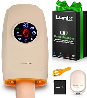 Lunix LX7 Touchscreen Electric Hand Massager with Compression and Heat, Pressure Point Therapy for Arthritis, Pain Relief, and Carpal Tunnel, Shiatsu Massage Machine, with Hand Warmer, Beige