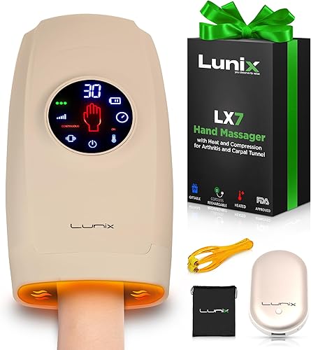 Lunix LX7 Masajeador de manos eléctrico con pantalla táctil con compresión y calor, terapia de puntos de presión para artritis, alivio del dolor y