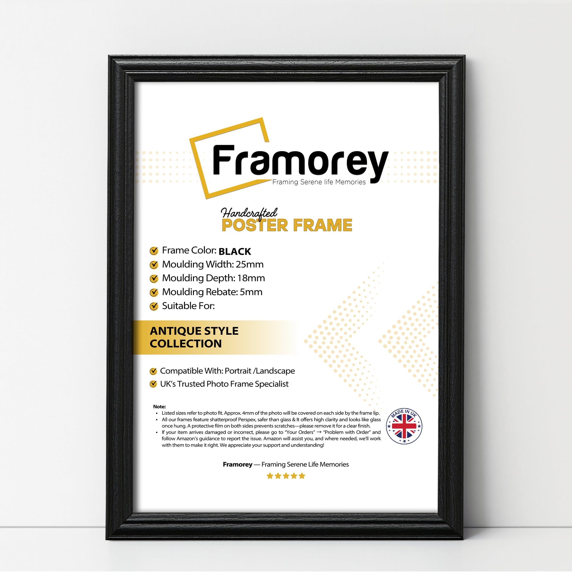 FRAMOREY Black 16x7 Inch Size Picture Frame, Wall Hanging Photo Frames, LW Antique Style Print Poster Frame, Wall Hanging Frames, Home Decor Frame,