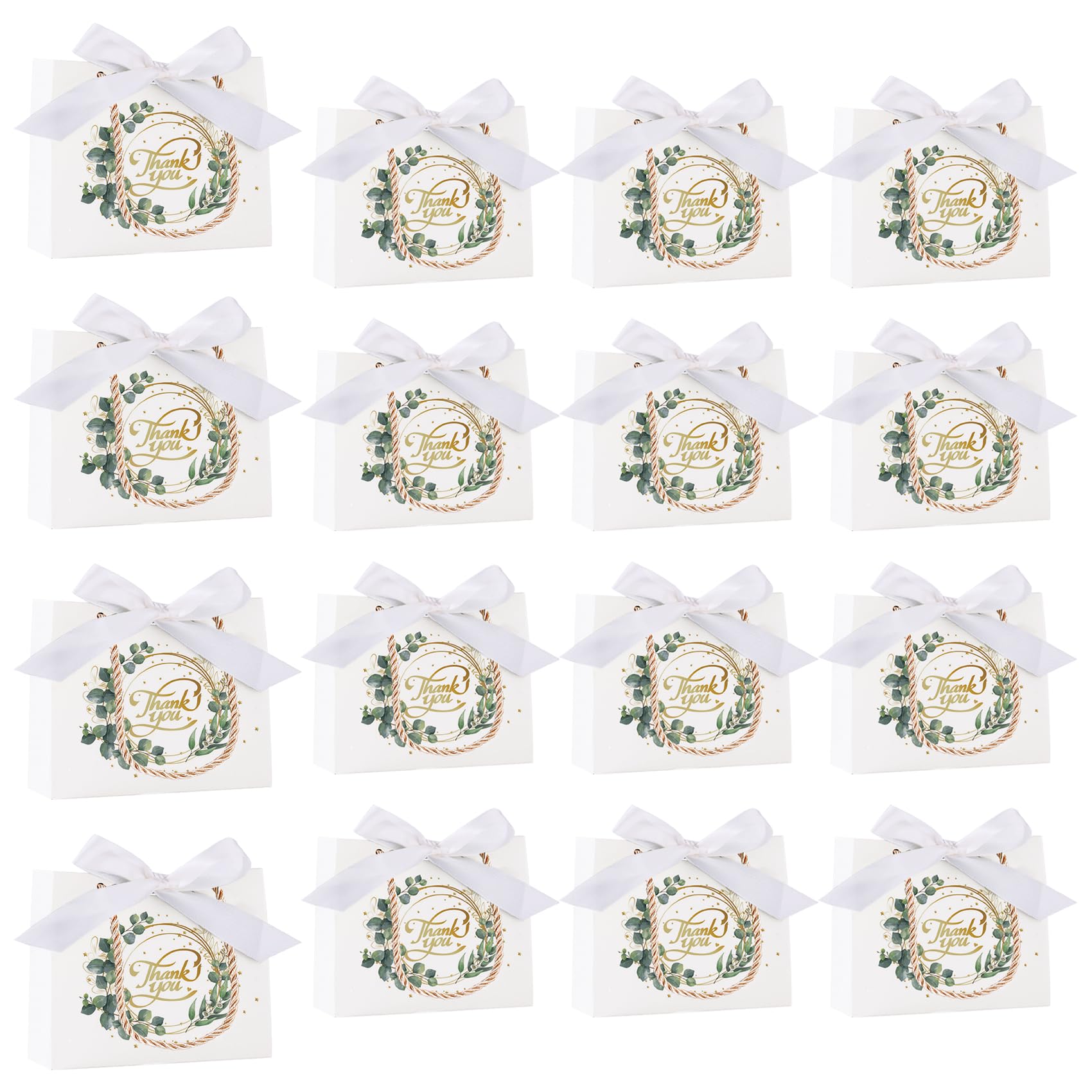 24 Pack 14× 12× 6cm Thank You Gift Bags with Handles, Mini White Party Bag for Birthday Wedding Baby Shower