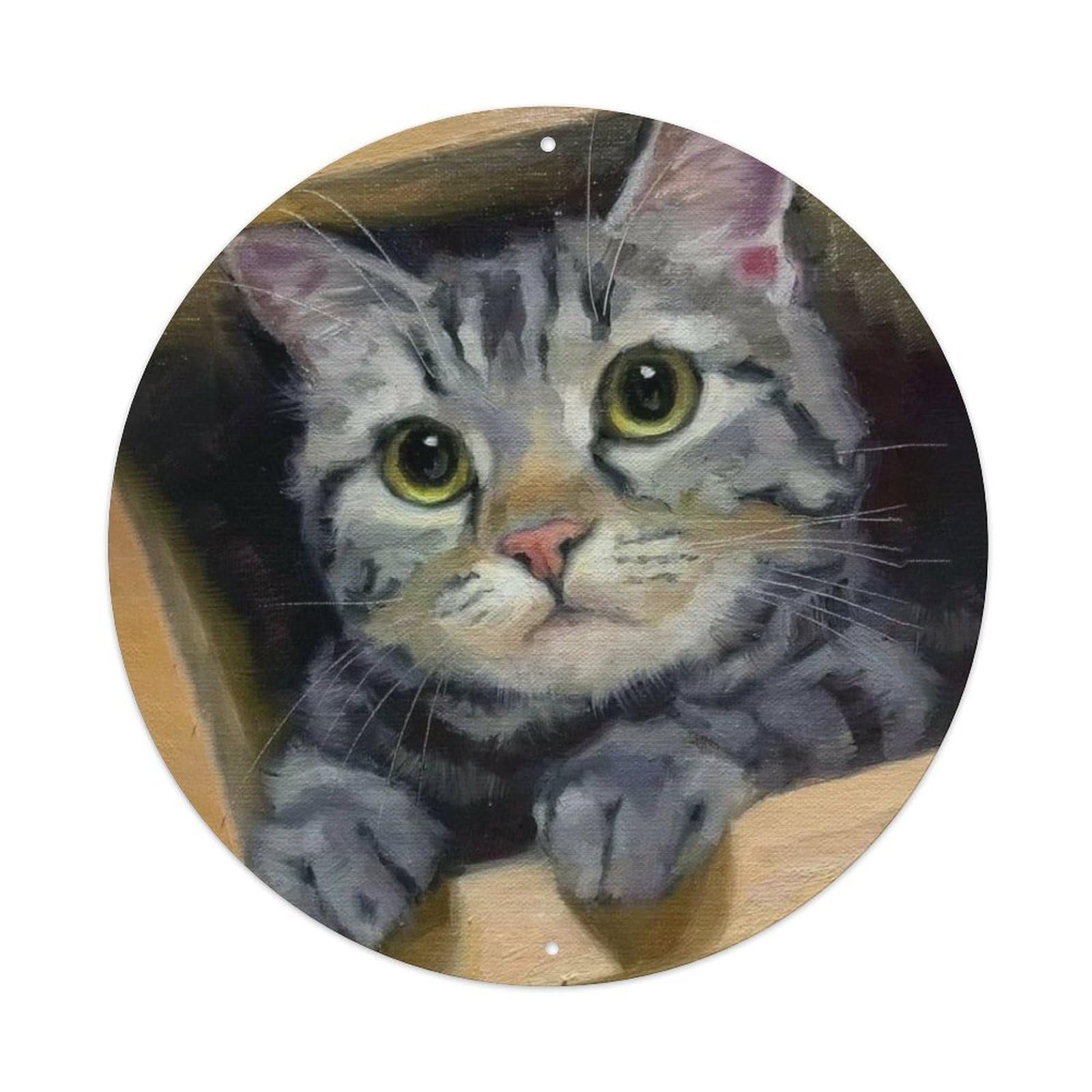 Animal Cute Cat Peeking Out Soft Hand Drawn Style Vintage Metal Tin Sign Plaque Wall Decor for Cafe, Club Bar, Office, Garden Metal Poster 8x8Inch