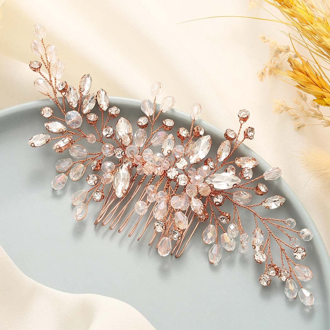 Gold Silver Bridal Hair Comb Pearl Crystal Floral Wedding - View #6