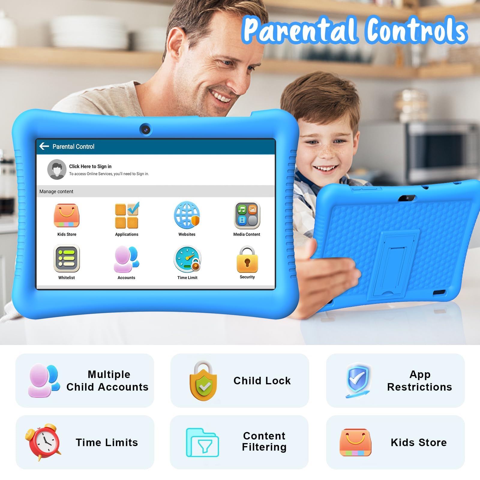 EagleSoar Tablet Bambini 10 Pollici Android 13 per Bambini Quad Core 3GB RAM 32GB ROM 6000mAh WiFi Bluetooth Controllo Parentale Apprendimento Educazione PC con Custodia (Blu)