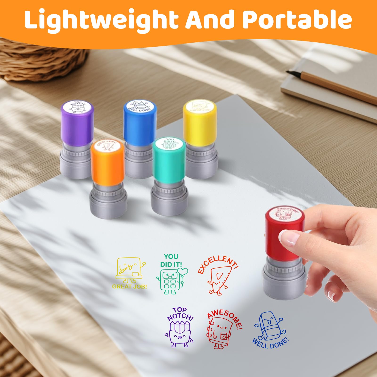 6-Piece Set of Teacher Stamp Teachers Self-Inking Rubber Stamps, Personalized Stamps for Teachers, Fun Motivational Stamp, Teacher Supplies and Accessories for Student Grading, Classroom Prizes(A) - Image 3