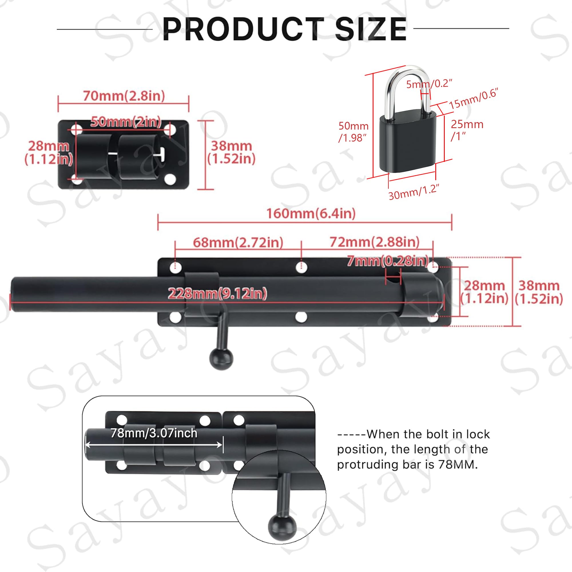 Catenaccio Porta In Acciaio Inox SAYAYO - Lunghezza 180mm, Con Lucchetto, Per Interni/esterni - Foto 10