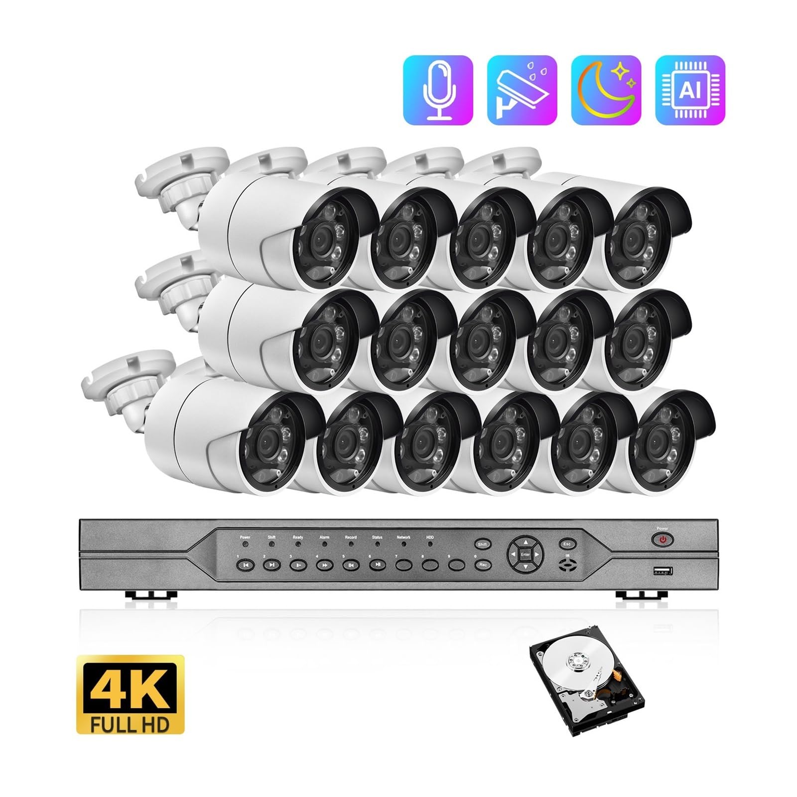 Zestaw NVR 16CH 4K 8MP POE H.265 CCTV Kamera IP Kolor Wizja Nocna Dźwięk Wykrywanie Człowieka Do Monitoringu Wideo(None,NVR and 12pcs Camera)
