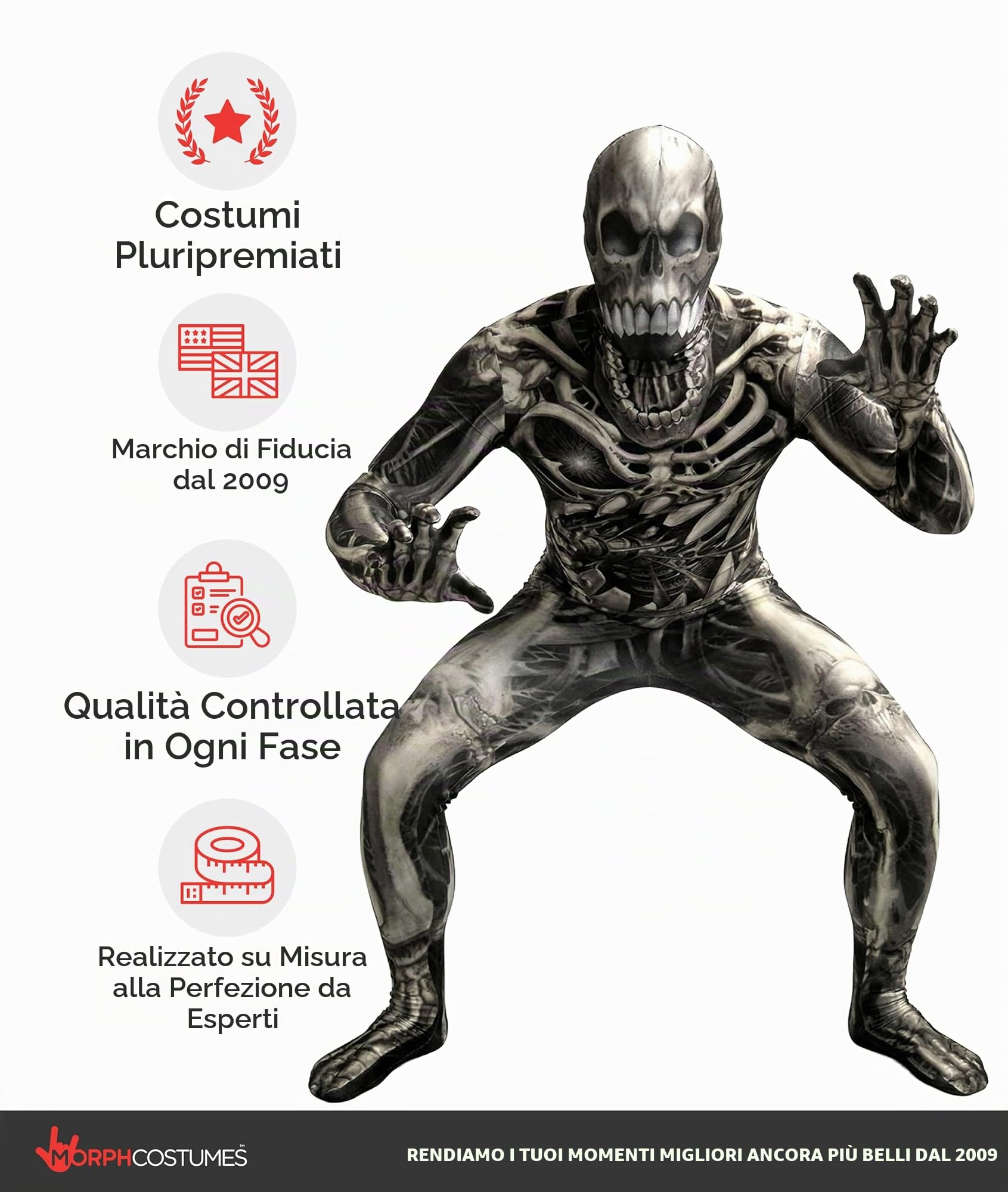 Morphsuits Costume Arachnomania Adulti, Costumi Halloween Uomo | Tuta Integrale Grigia con Cappuccio, Tinta Unita Versatile, Chiusura con Zip, Perfetto per Halloween, Ideale per il Cosplay