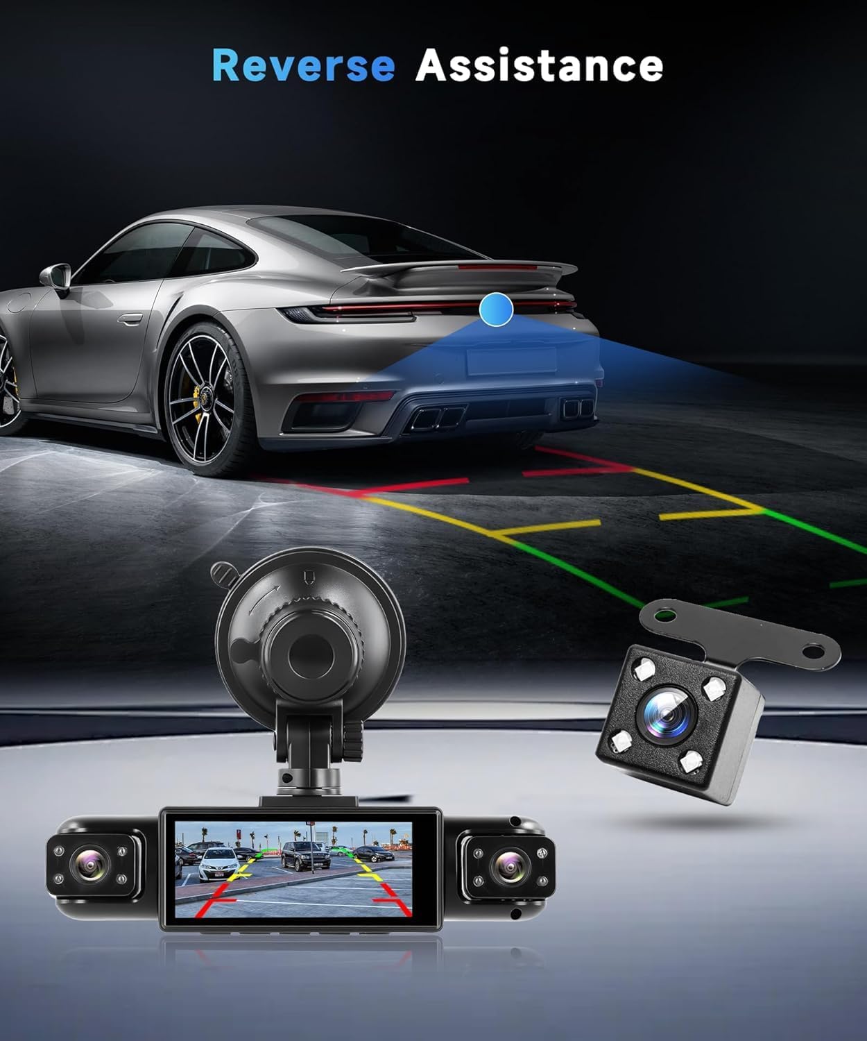 Car Camera Dash Cam Front and Rear Left Right, 4-Channel Video Recording WiFi Dashcam with Phone APP 360 Degree Car Security, HD 2K Car Dashboard Night Vision 24 Hours Parking Monitor G-Sensor