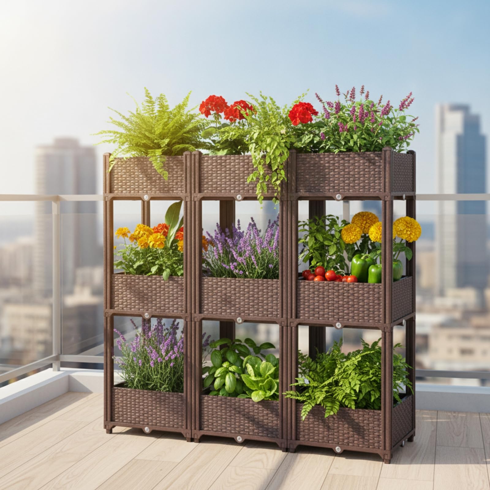 Fioriera Effetto Rattan Durevole Fioriera a Cassetta Leggero Vaso Rettangolare per Appassionati di Giardinaggio, Orto Domestico, 120 40 112CM