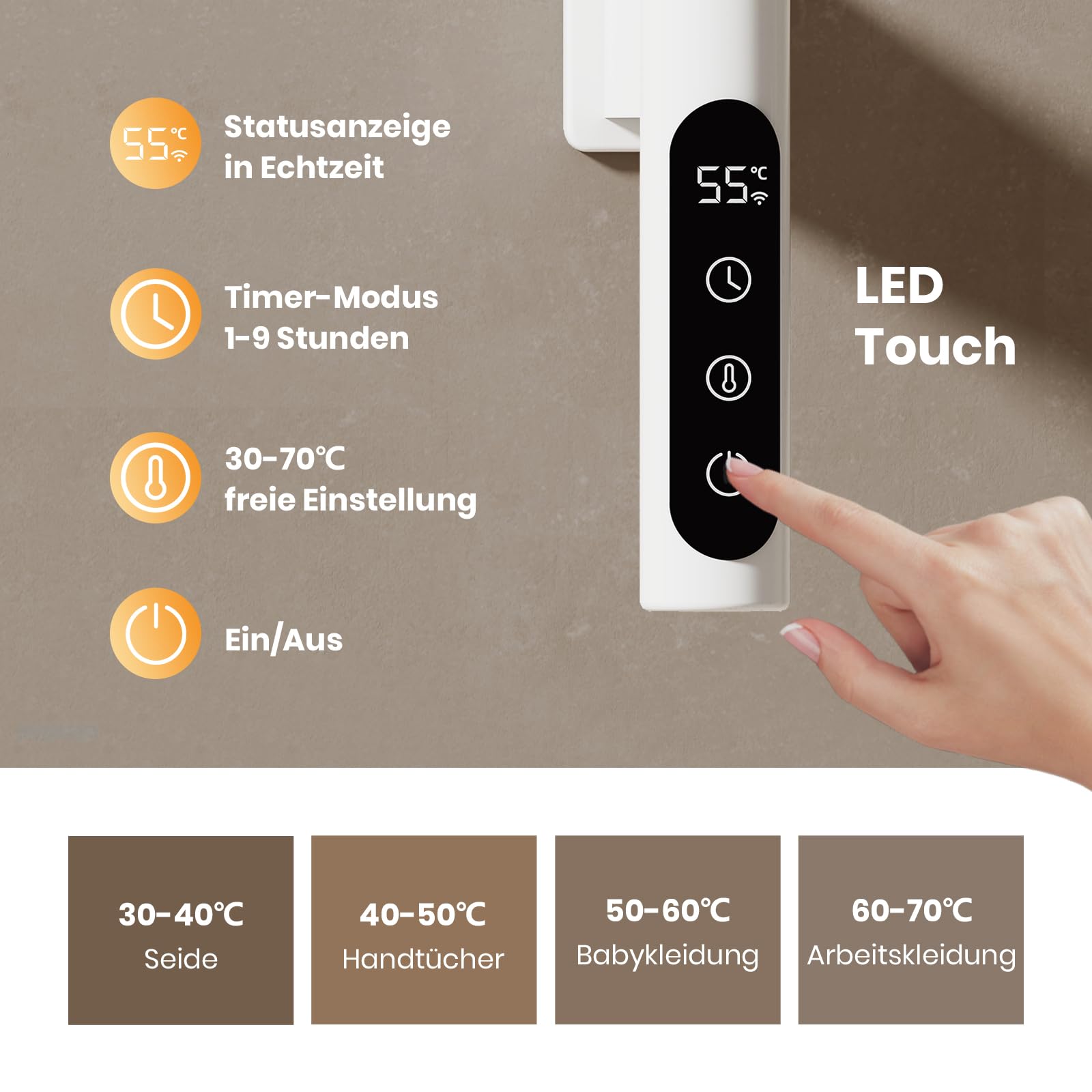 EMKE 180° Drehung Elektrischer Badheizkörper 78 x 43 cm, WiFi Smart Handtuchheizkörper Elektrisch, Handtuchtrockner Elektrisch Handtuchwärmer Badheizkörper Handtuchhalter Weiß 130W