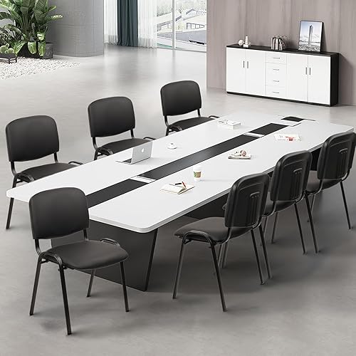 Miniatura 2 de CLATINA Sillas apilables para sala de espera, silla de recepción de invitados de piel sintética con asiento grueso tapizado y soporte de respaldo,