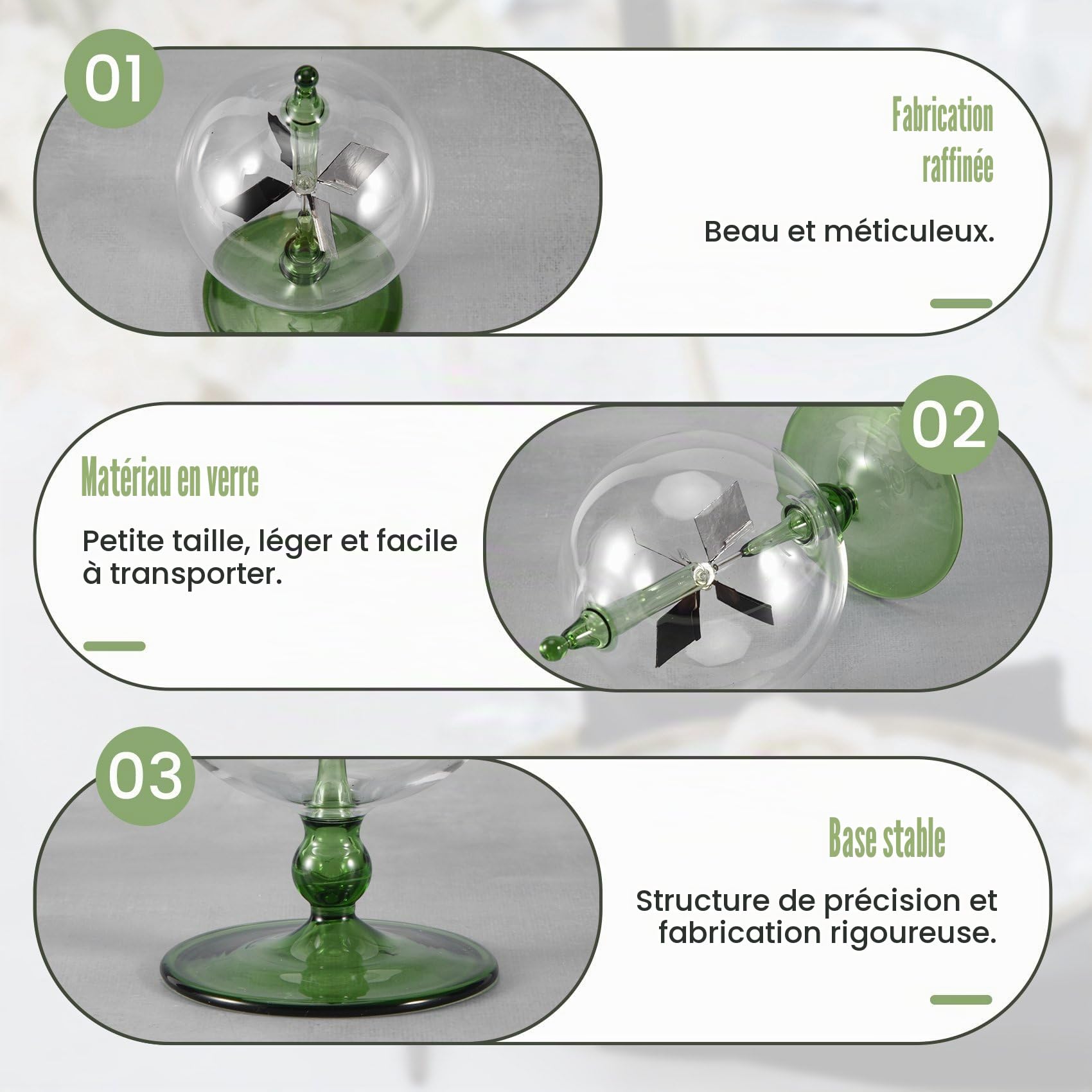 Radiomètre à énergie Solaire Vert Crookes Énergie Solaire Ailes d'araignées Moulin à Vent Cadeau Maison Bureau Décoration