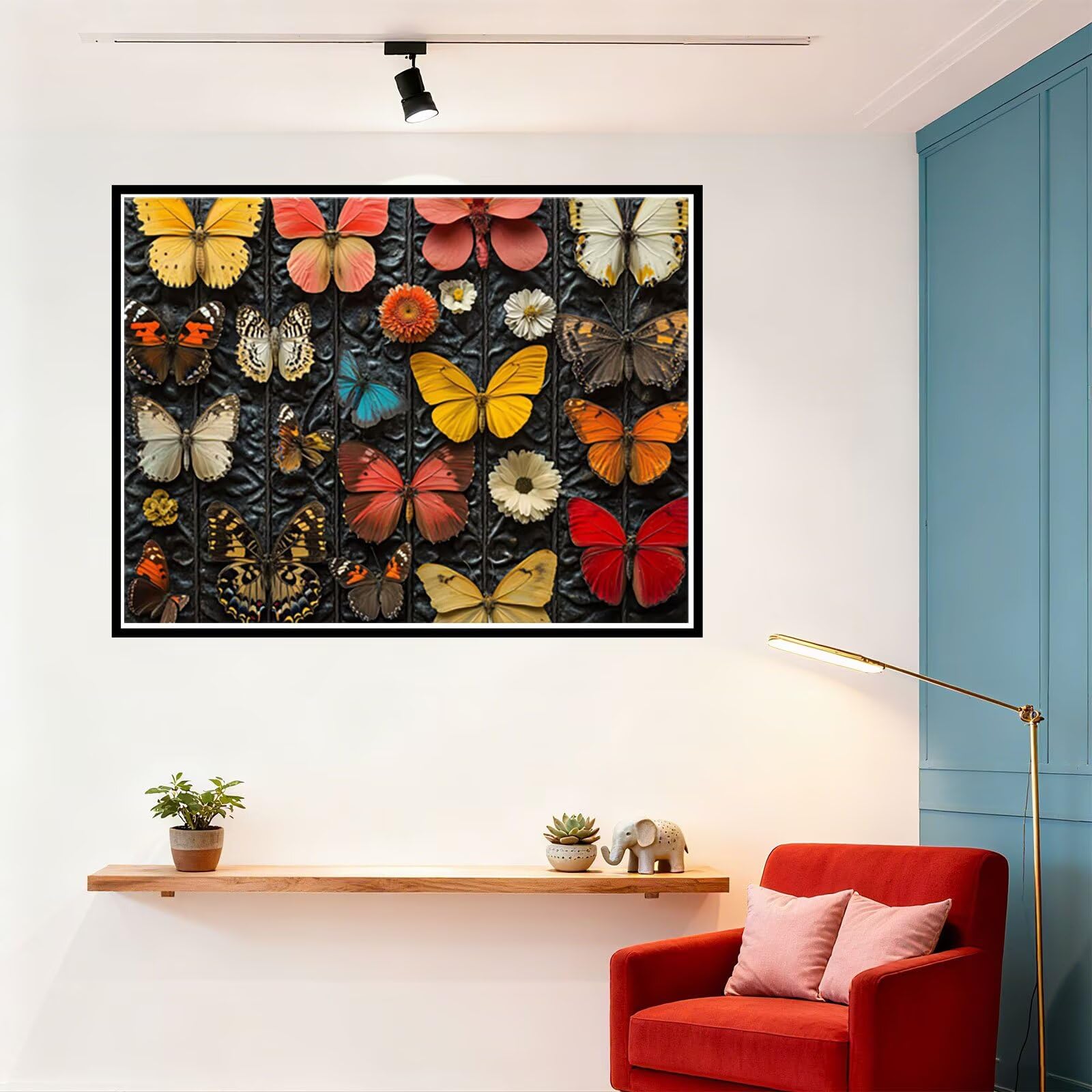 Peinture Numero Adulte Papillon Coloriage par Numero Adulte RéTro DIY Paint by Numbers, avec Pinceaux Peinture Loisir Creatif Enfant Numéro D'art Cadeau Femme, Pour Decoration Maison 80x100cm H - 955