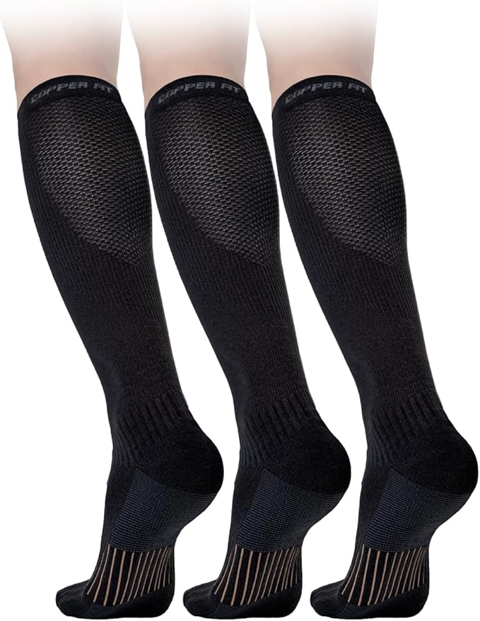 Copper Fit® Energy Compression Socks (3 Pack) | Easy On, Off | Circulation & Swelling Relief | Ideal for Travel, Nurses, Running, & Recovery | Men & Women