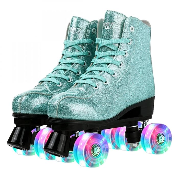 Buy XUDREZ Roller Skates,Double Row Women's Skates Glitter Leather High