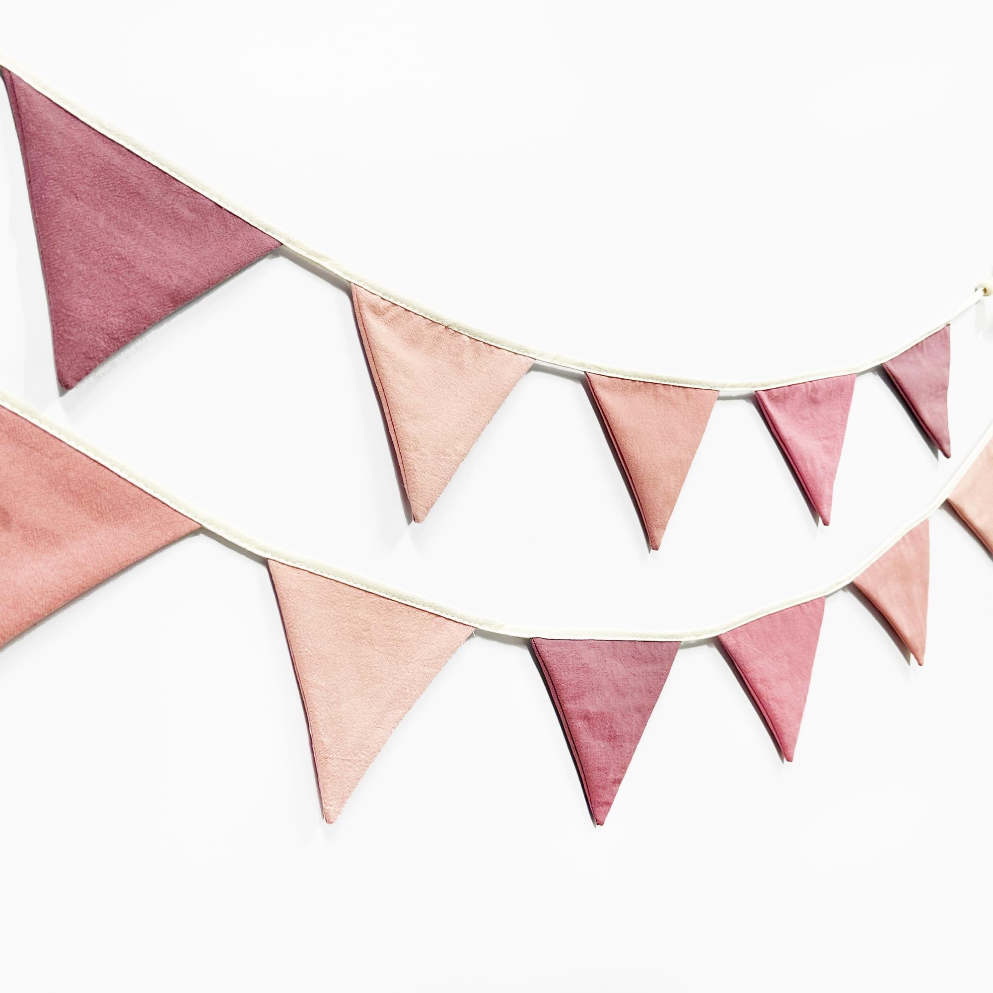 2 Stück altrosa Wimpel Banner Flaggen Kinderzimmer Girlande Blush Pink Leinenstoff Dreieckige Wimpelkette Luftschlangen für Kinder Mädchen Geburtstag Boho Baby Brautdusche Hochzeit Party Dekorationen