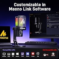 Vista 6 de MAONO Micrófono inalámbrico para PC, micrófono condensador de transmisión de juegos con cambio de voz AI de software, cancelación de ruido de 3
