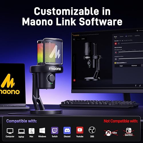 Miniatura 6 de MAONO Micrófono inalámbrico para PC, micrófono condensador de transmisión de juegos con cambio de voz AI de software, cancelación de ruido de 3