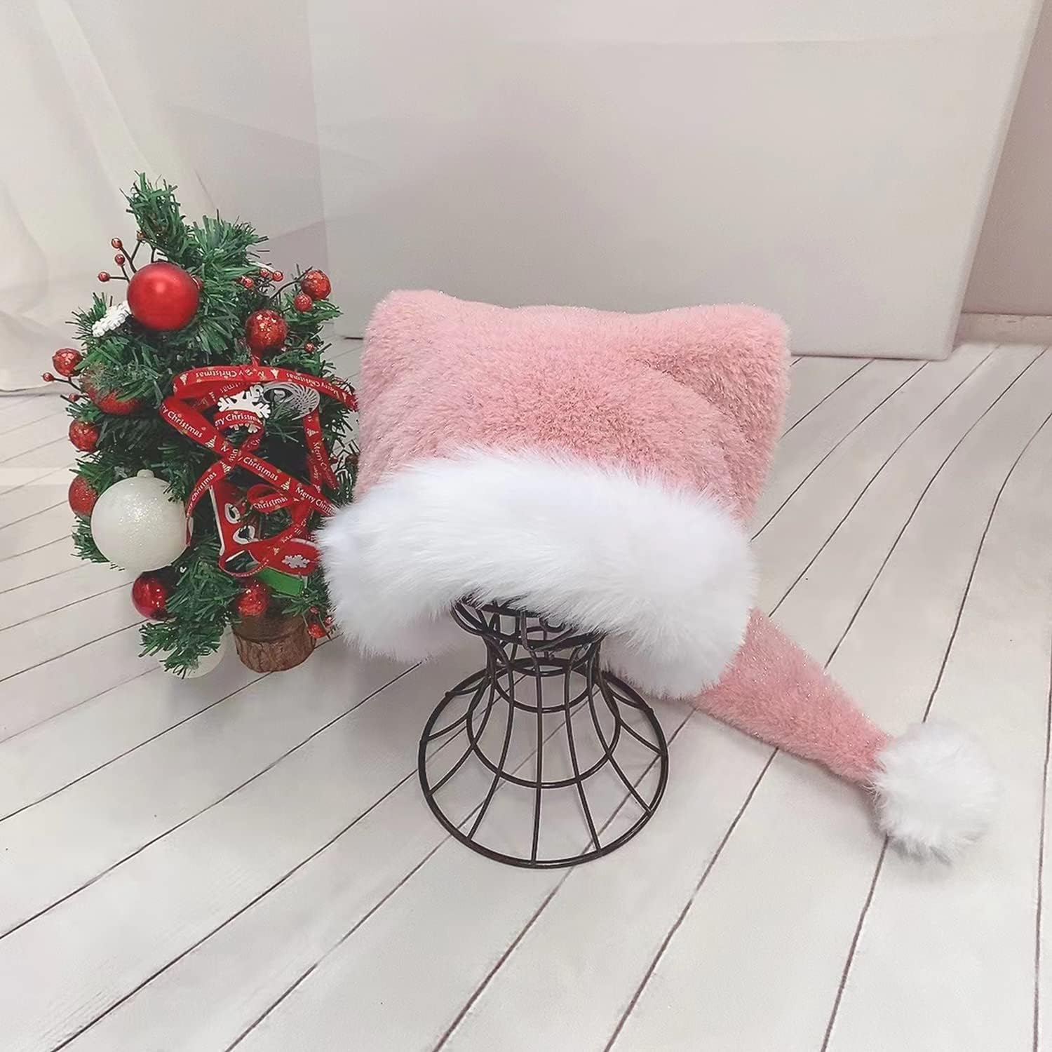 Pink Christmas Santa Hat for Adults Unisex, Plush Comfort Xmas Hat Extra Thicken Plush for Christmas New Year Festive Holiday Party - Image 4