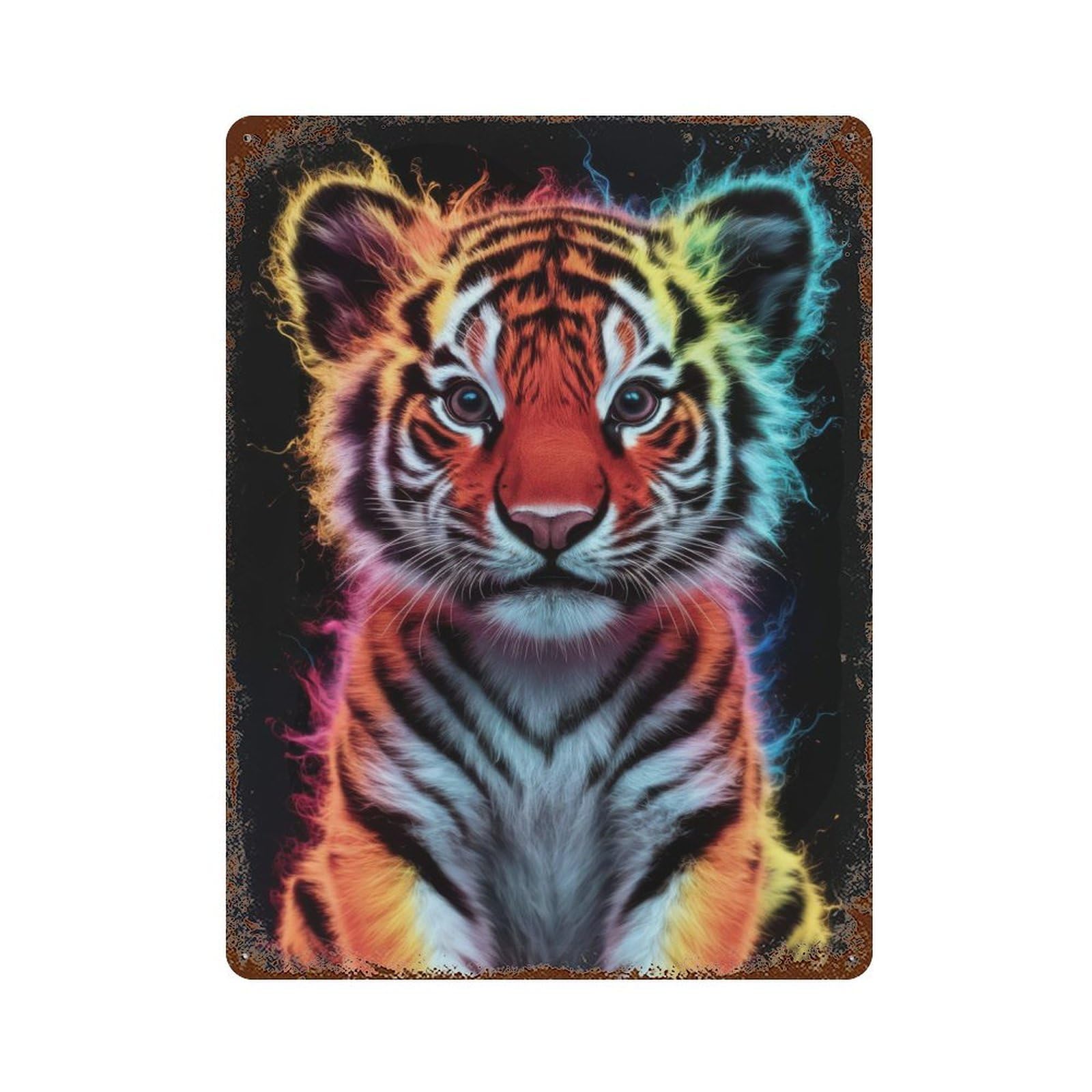 Garage Style Tiger Baby Vintage Rust Metal Sign 15.7"x11.8", Rustic Home Decor for Bar And Workshop