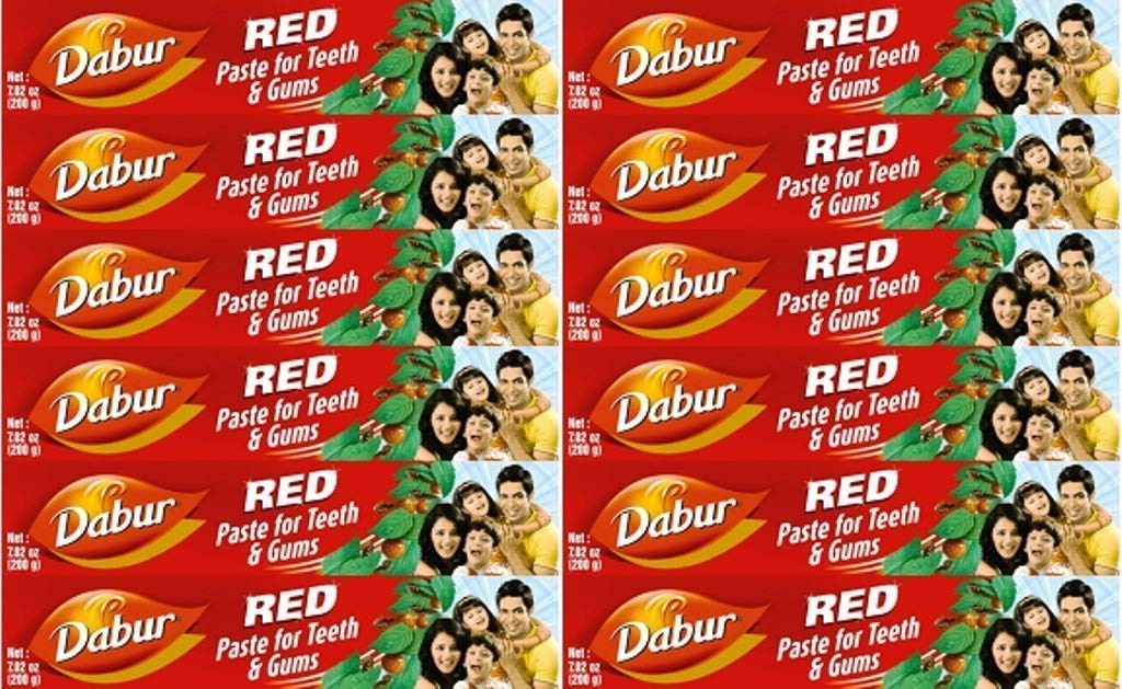 Set Brosse à Dents Rouge Et Dentifrice Aux Herbes Dabur - 200g - Pour Une Hygiène Quotidienne Naturelle
