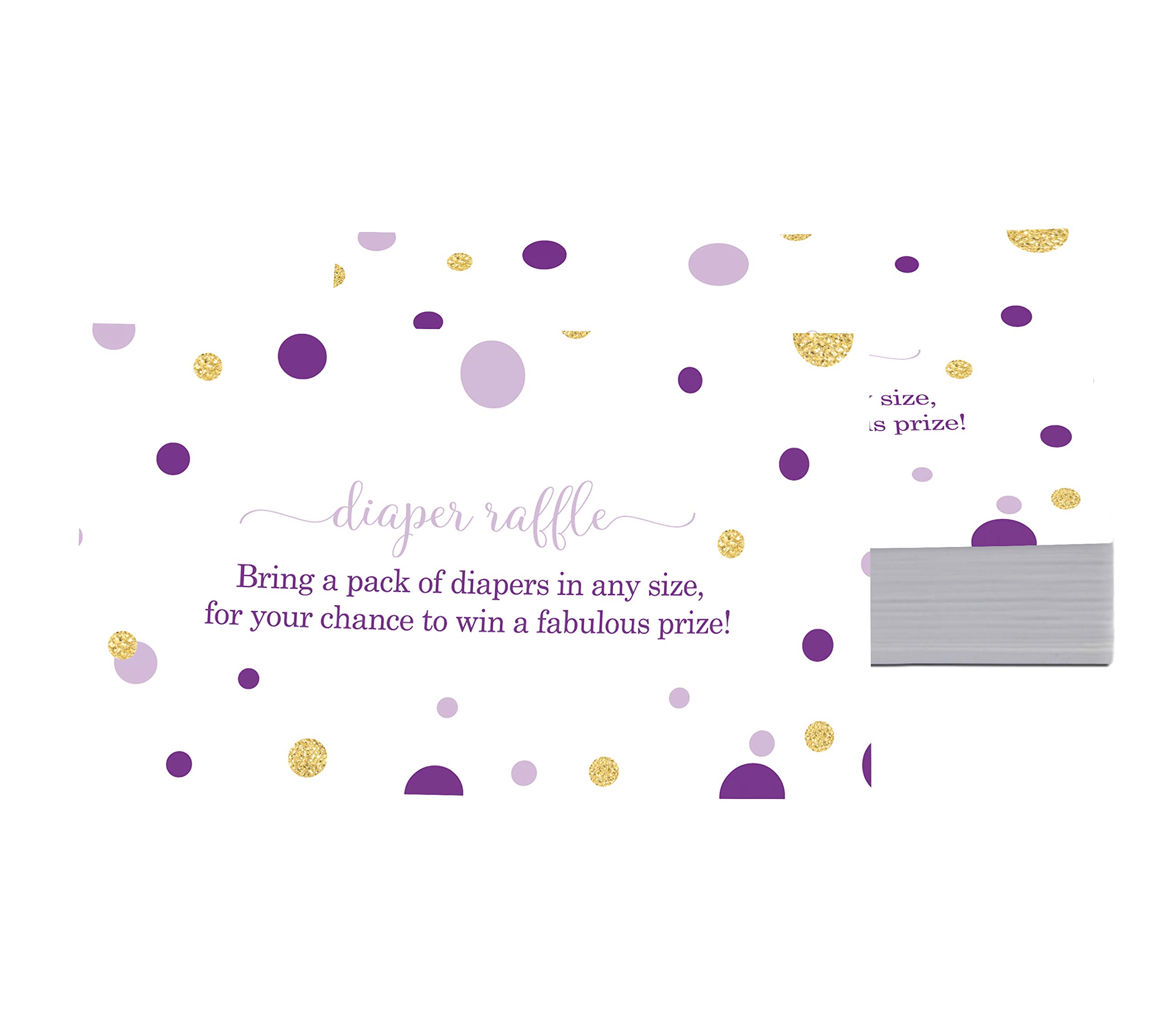Paper Clever Party Purple and Gold Diaper Raffle Tickets, Baby Shower Game Drawings, Invitation Insert Cards, 2x4, 25 Guests Pack