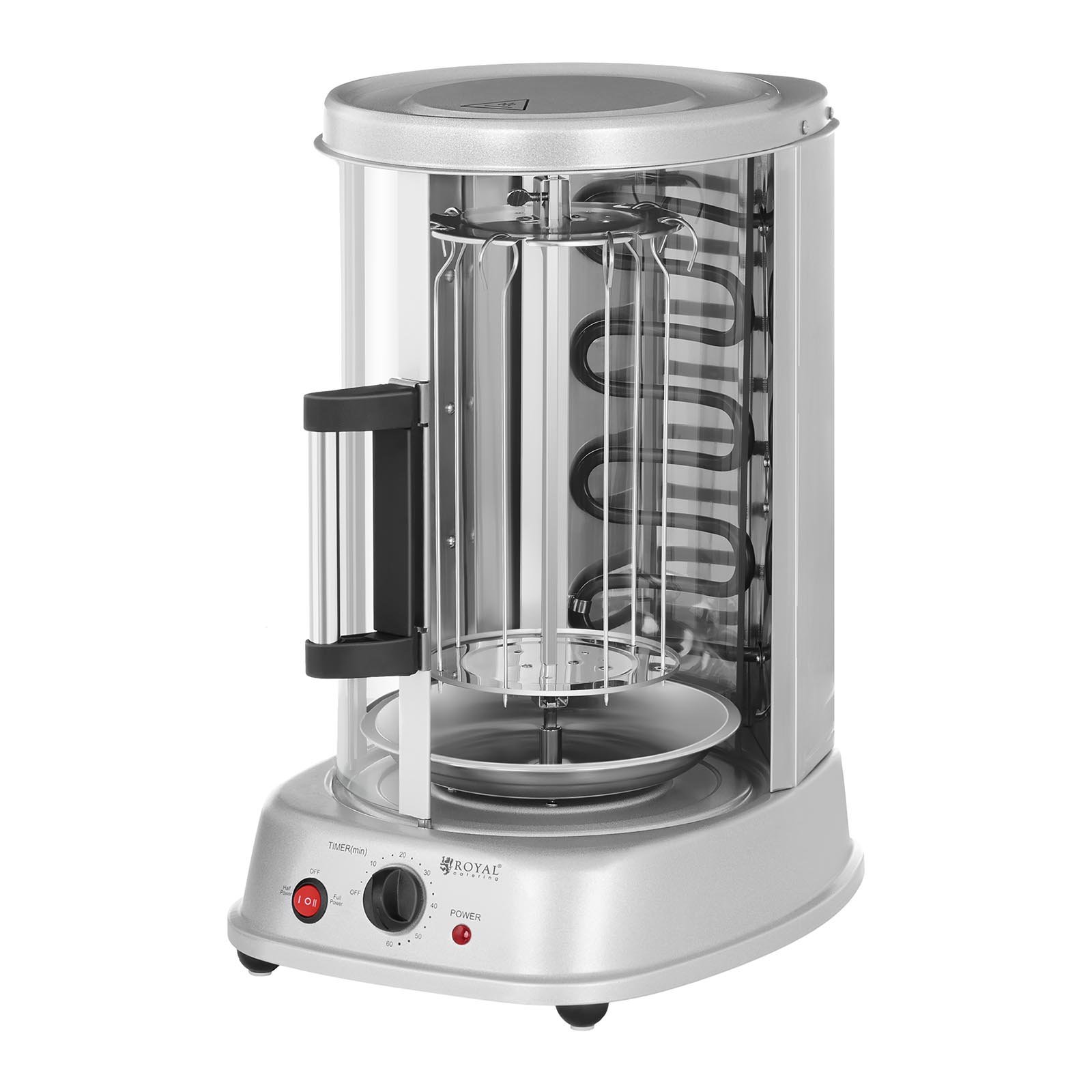Royal Catering Rôtissoire Verticale Machine À Kébab Poulet Électrique Appareil Mini Machine Grill Rotatif RCGV-1400 (3-en-1, 1 500 W, 120 °C max., Minuterie 60 min, Nombreux Accessoires)