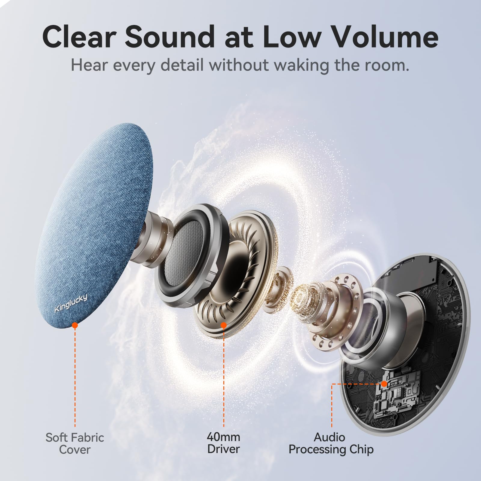 Kinglucky Pillow Speaker for Sleeping, Mini Bluetooth Speaker Under Pillow with Built-in Pink Noise White Noise Sound Machine for Sleeping, Headphone-Free Sleep Speaker for Side Sleeper Blue - 5