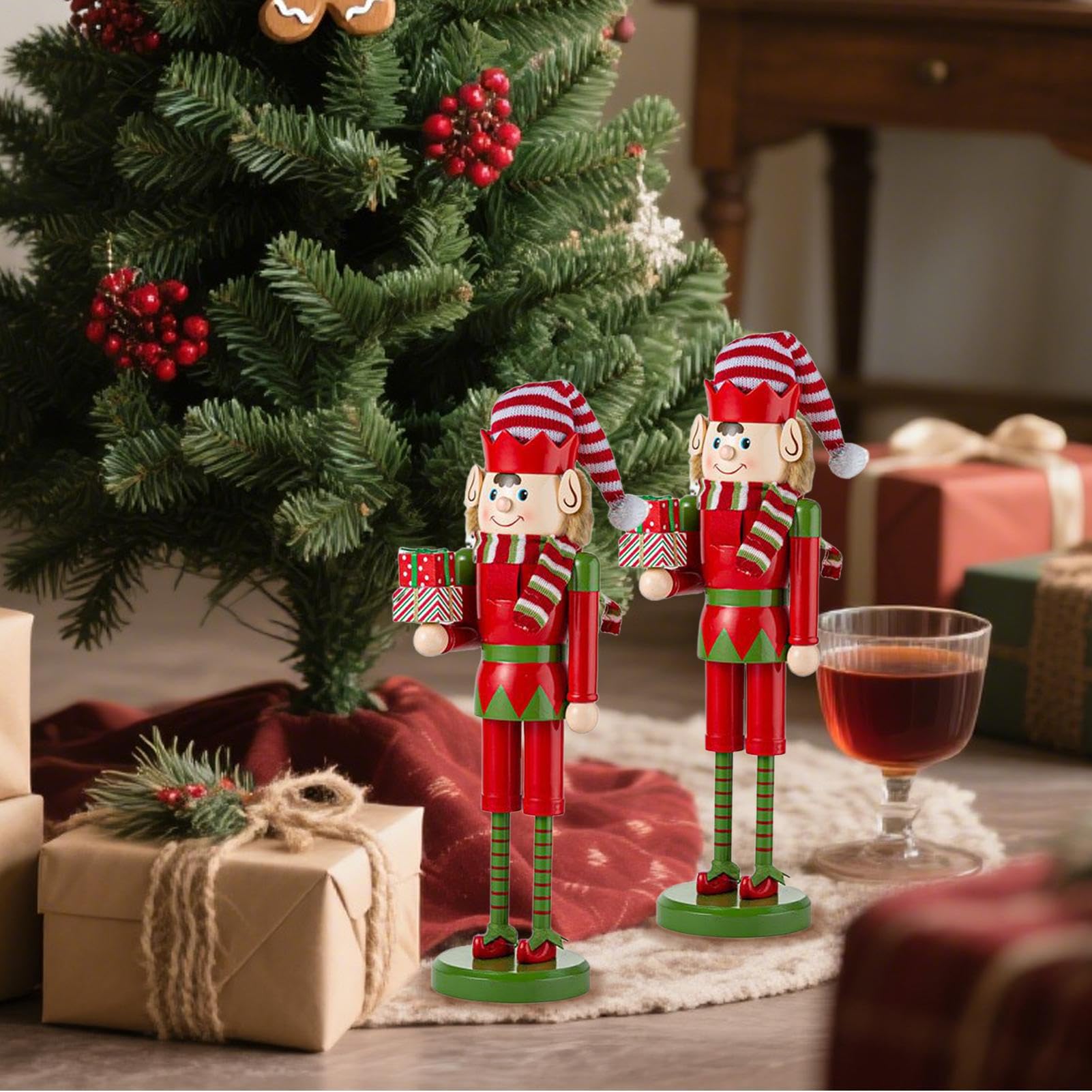 di Natale - Statuetta | 38 cm Figura in Legno per Tavolo per Bambini Feste Feste Vacanze Comodino