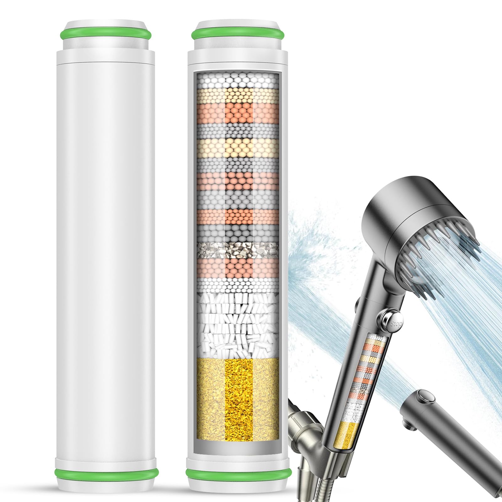 Shower Filter for Handheld Shower Head, 2 Pack 18 Stage Replacement Filters for Hard Water Remove Chlorine and Harmful Substances