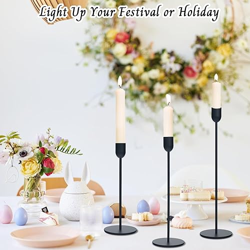 Miniatura 5 de Portavelas alto negro, portavelas decorativo para bodas, cenas, fiestas, se adapta a velas de 34 pulgadas de grosor y velas LED (juego de 18)