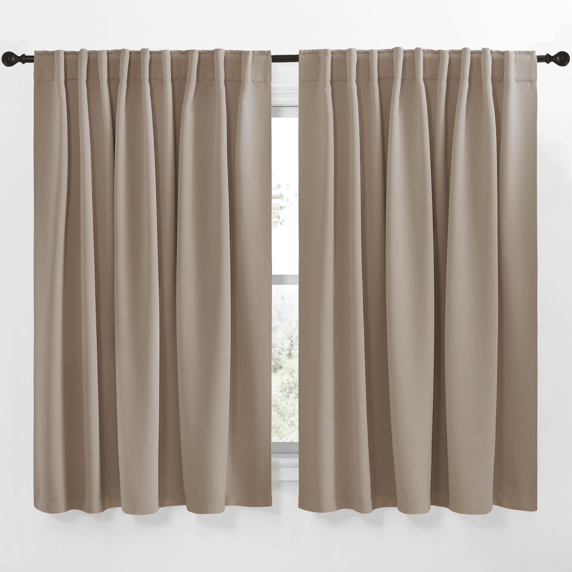 NICETOWN Blackout Curtain Panels Window Draperies - (Taupe Color) 70x63 inch, 2 Pieces, Insulating Room Darkening Blackout Drapes for Bedroom