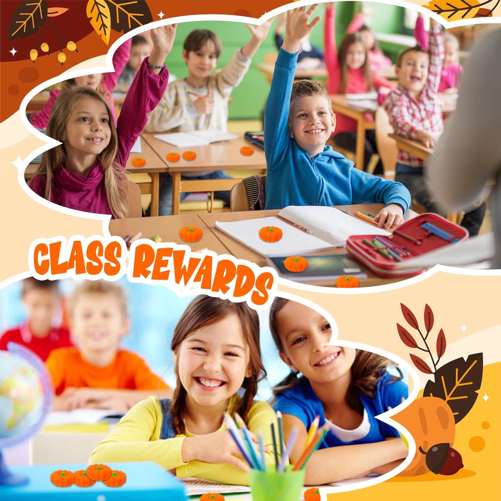 Pcs 3D Pumpkin Erasers Bulk, Fall Mini Erasers Novelty Pencil Eraser Stationery for Kids Students Halloween Fall Thanksgiving Party Favor Teacher Rewards Classroom: 120