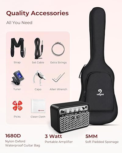 Miniatura 9 de Vangoa Guitarra eléctrica, guitarra eléctrica rosa de tamaño completo, kit de inicio para principiantes, cuerpo sólido de 39 pulgadas con