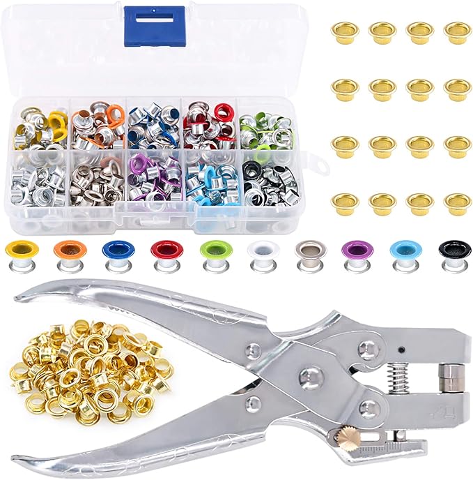 Swpeet 300Pcs 10 Colors 3/16 inch Metal Grommets Kit and